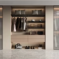 Elegant Modern Wardrobe Interior Featuring Hanging Clothes Pillows Hats Bags Drawers Shoes And Glass Doors