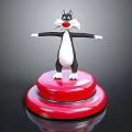 Cartoon Cat Character With Black White Fur Red Nose Standing On Red Round Platform