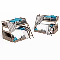 Wooden Bunk Bed Design With Ladder Blue Pillows And Mattress For Kids Room