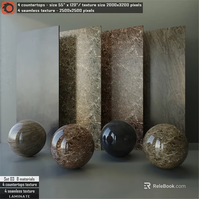 Decorative Building Components With Marble Textured Panels And Polished Spheres 3d model 