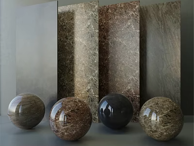 Decorative Building Components With Marble Textured Panels And Polished Spheres 3d model