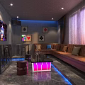 KTV Interior With Comfortable Sofa Coffee Table TV Screen And Poker Card Decorations