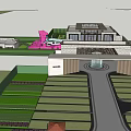 Grand Modern Entrance Gate With Glass Doors And Symmetrical Lawn Driveway