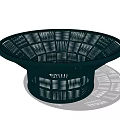 Black Woven Coffee Table with Circular Shape and Hollow Out Design Details