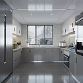 Modern Kitchen Interior With White Cabinets Stainless Steel Refrigerator And Appliances