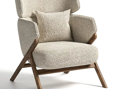Modern Accent Chair With Textured Fabric Cushion Wooden Legs And Armrest Design 3d model