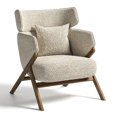Modern Accent Chair With Textured Fabric Cushion Wooden Legs And Armrest Design 3d model