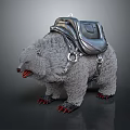 Gray Furry Animal Carrying Silver Backpack With Metal Buckles Red Claws Open Mouth