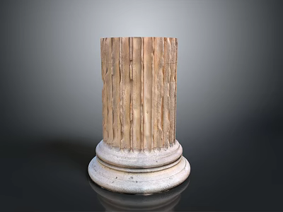 Classical Wooden Column With Intricate Carvings And White Base Against Dark Background Scenery 3d model