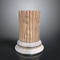 Classical Wooden Column With Intricate Carvings And White Base Against Dark Background Scenery