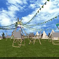 Outdoor Commercial Equipment Setup For Summer Evening Breeze Market With Metal Arch Tables And Chairs