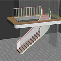 Modern Curved Staircase With Elevated Platform Wooden Steps White Railing And Glass Sides