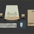 Vintage Desktop Computer System with Monitor Keyboard Mouse and Speakers Running Windows 95 Interface