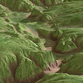 Lush Green Mountain Landscape With Rolling Valleys Winding Streams And Dense Vegetation 3d model