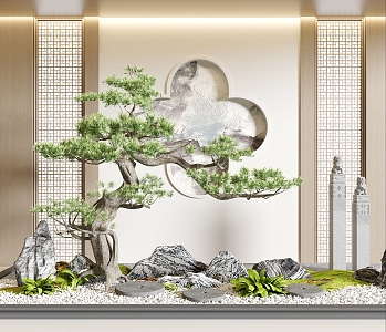 New Chinese style landscape landscaping green plant landscaping indoor landscaping plant device landscape sketch 3d model