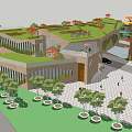 Modern Visitor Center With Contemporary Architecture Green Landscaping Pedestrian Area and Parking Spaces