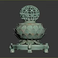 Turquoise Decorative Furniture Piece With Hollow Sphere And Lotus Shaped Base