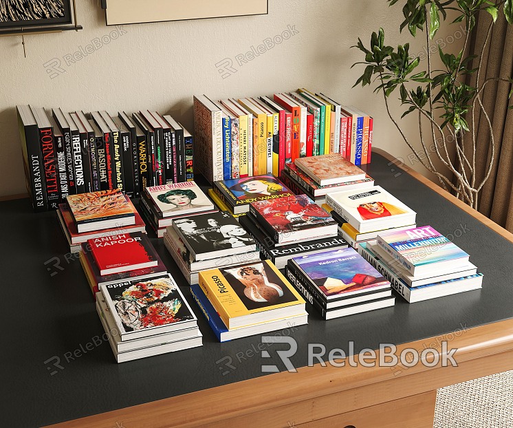 Modern Books Books Books Books Coffee Table Desk Green Planting model