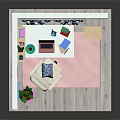 Cartoon Room Interior With Writing Desk Laptop Office Chair Bookshelf And Potted Plants