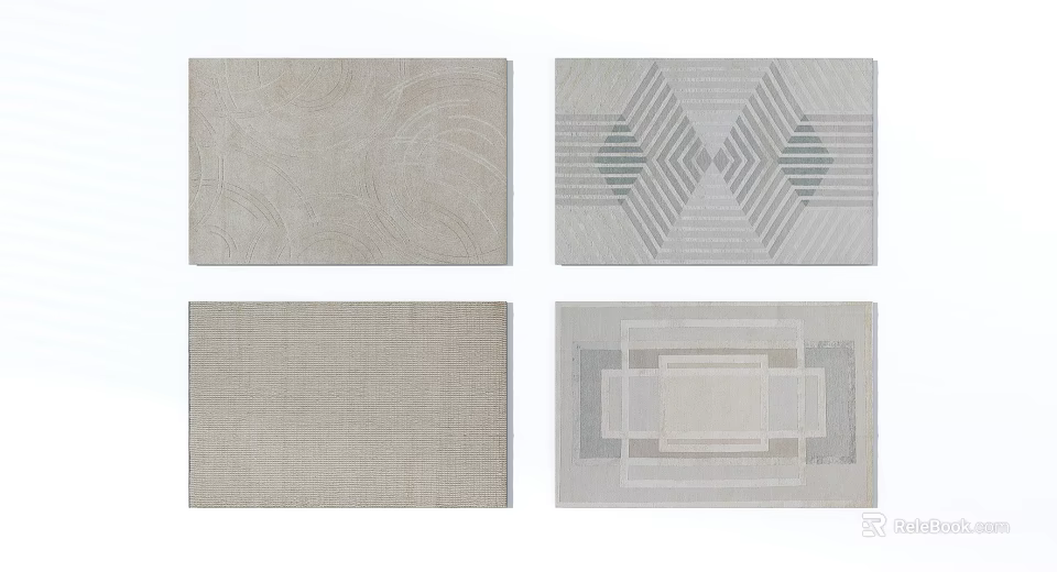 Stylish Square Rugs Featuring Geometric Patterns and Neutral Textures 3d model