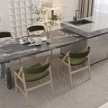 Modern Dining Table Set with Marble Top and Green Wooden Leg Chairs