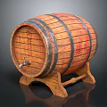 Rustic Wooden Barrel With Metal Hoops And Tap On Sturdy Stand