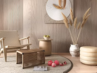 Nordic Leisure Chair Rice Tea Table 3d model