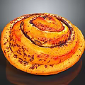 Golden Brown Swirl Baked Pastry Topped With Poppy Seeds On Dark Surface