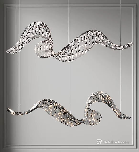 Modern Wave Shaped Crystal Chandeliers Hanging With Sparkling Glow In Contemporary Design 3d model 