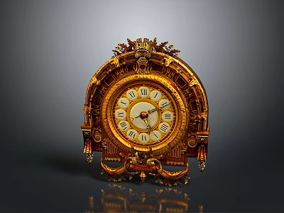 Ornate Golden Antique Clock With Roman Numerals And Elaborate Decorative Carvings 3d model