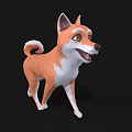 Cute Orange And White Cartoon Shiba Inu With Curled Tail On Black Background