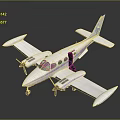 Small White Light Aircraft With Pink Stripes Twin Engine Parked On Gray Surface With Reflection 3d model