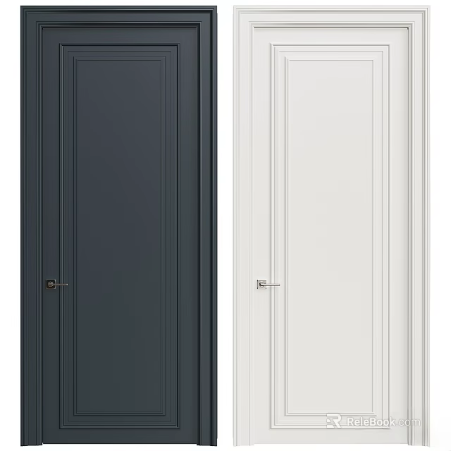 Modern Hinged Doors in Dark Gray and White with Simple Design and Handle 3d model 