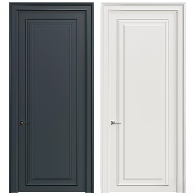 Modern Hinged Doors in Dark Gray and White with Simple Design and Handle 3d model