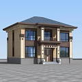 Two Story Detached Villa With Blue Roof Beige Exterior And Porch