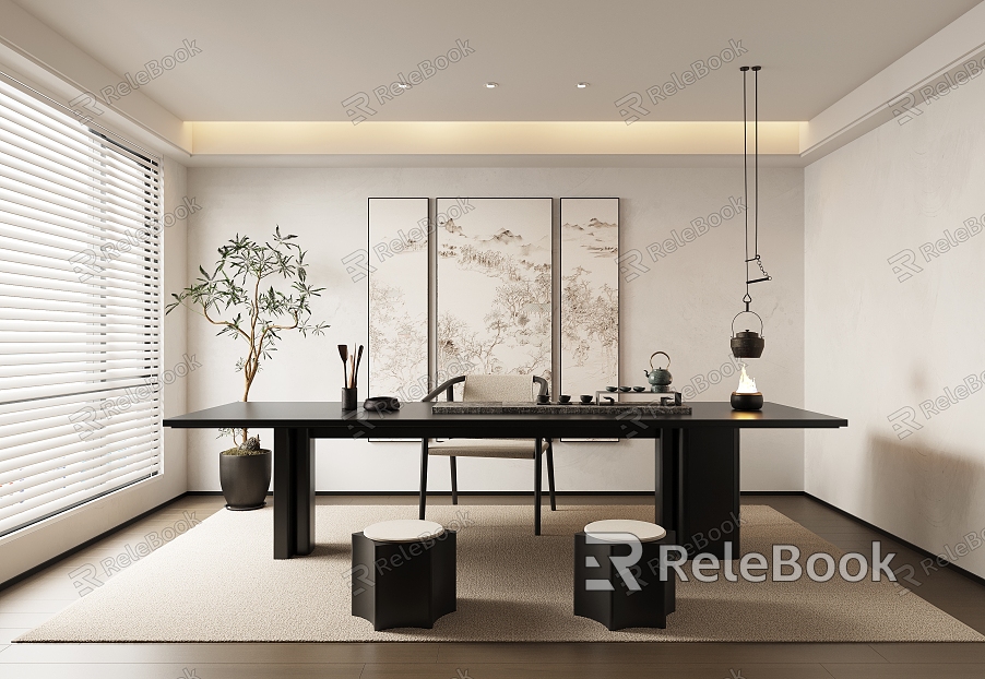 New Chinese Tea Room Zen Tea Room Tea Room Tea Table model