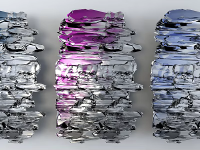 Modern Metallic Wall Decor With Stacked Silver Purple And Blue Sculptural Panels 3d model