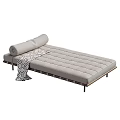Stylish Leather Daybed With Tufted Surface Metal Frame And Cozy Blanket 3d model