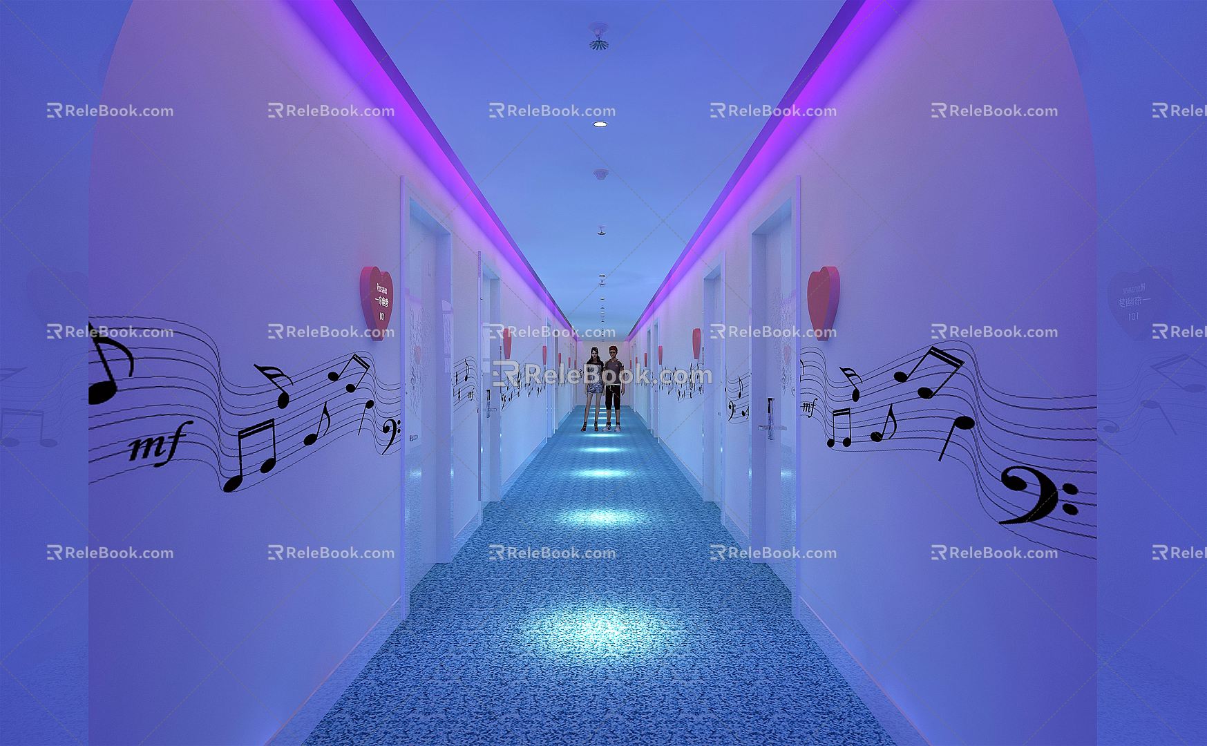 Modern aisle couple hotel corridor 3d model