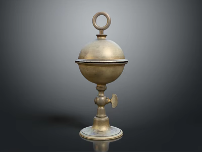 Vintage Brass Decorative Ornament Set With Ring Top Spherical Body And Base 3d model