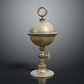 Vintage Brass Decorative Ornament Set With Ring Top Spherical Body And Base