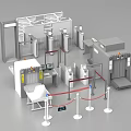 Public Facility Security Checkpoint With Metal Detectors Scanners And Staff Desk
