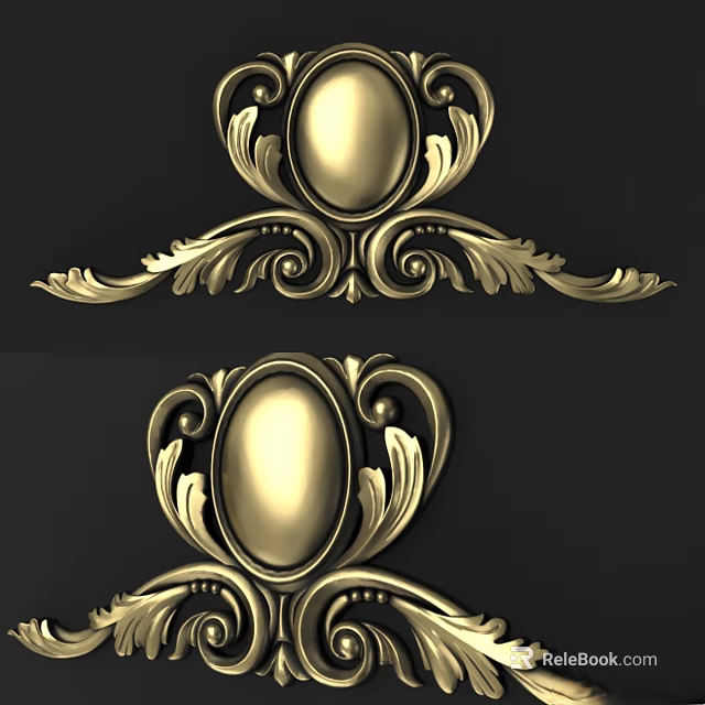 Golden Decorative Components Featuring Ornate Classical Scroll Patterns Intricate Leaf Motifs And Oval Centerpieces 3d model