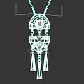 Ornate Golden Necklace With Blue Red Gemstones And Geometric Tassel Design
