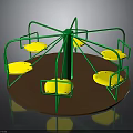 Kids Outdoor Playground Rotating Swing With Green Frame And Yellow Seats