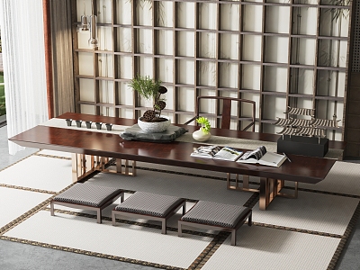 New Chinese Tea Table and Chair Tatami Tea Table and Chair Combination 3d model