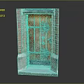 Traditional Wooden Door In Red Brick Wall With Ornate Metal Decorations And Stone Step