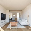 Bright Minimalist Open Plan Living And Dining Room With Cozy Furniture And Warm Natural Light