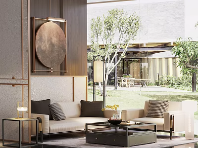 Modern Sales Office Interior With Comfortable Sofa Coffee Table Floor Lamp And Decorative Painting 3d model
