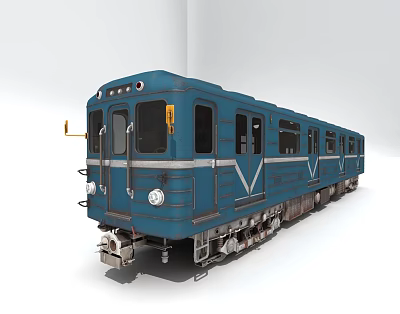 Blue Vintage Train in Elegant Style With Retro Carriages and Classic Design Details 3d model
